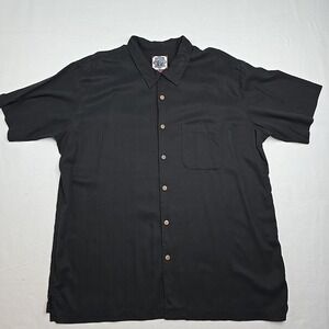 Paradise Palms 2XLT 100% Silk Men's Short Sleeve Collared Shirt Tall Wood Button